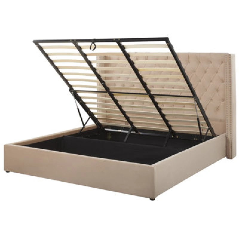 Image of Beliani Ottoman Bed Velvet Lubbon 180 X 200 Cm (Eu Super King) Beige