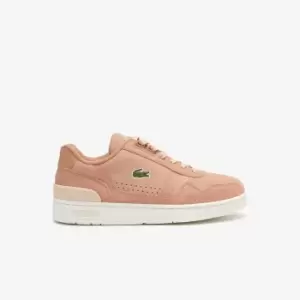 Image of Womens Lacoste T-Clip Leather Trainers Size 3.5 UK Light Brown / White
