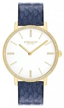 Image of Coach Womens Audrey Metallic Navy Leather White Dial Watch
