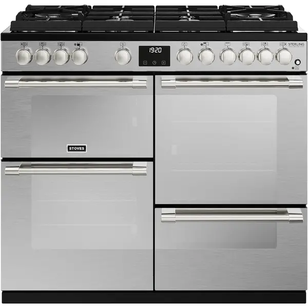 Image of Stoves Sterling Deluxe ST DX STER D1000DF GTG SS 100cm Dual Fuel Range Cooker - Stainless Steel - A Rated