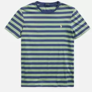 Image of Polo Ralph Lauren Mens Custom Slim Fit Jersey Striped T-Shirt - Outback Green/Light Navy - S