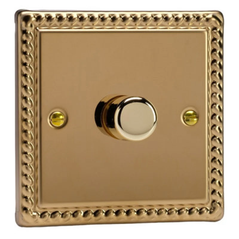 Image of Varilight Single V-Dim Rotary 2-Way Dimmer 1 X 60-400W - Classic Georgian Brass With Polished Brass Knob, Hg3