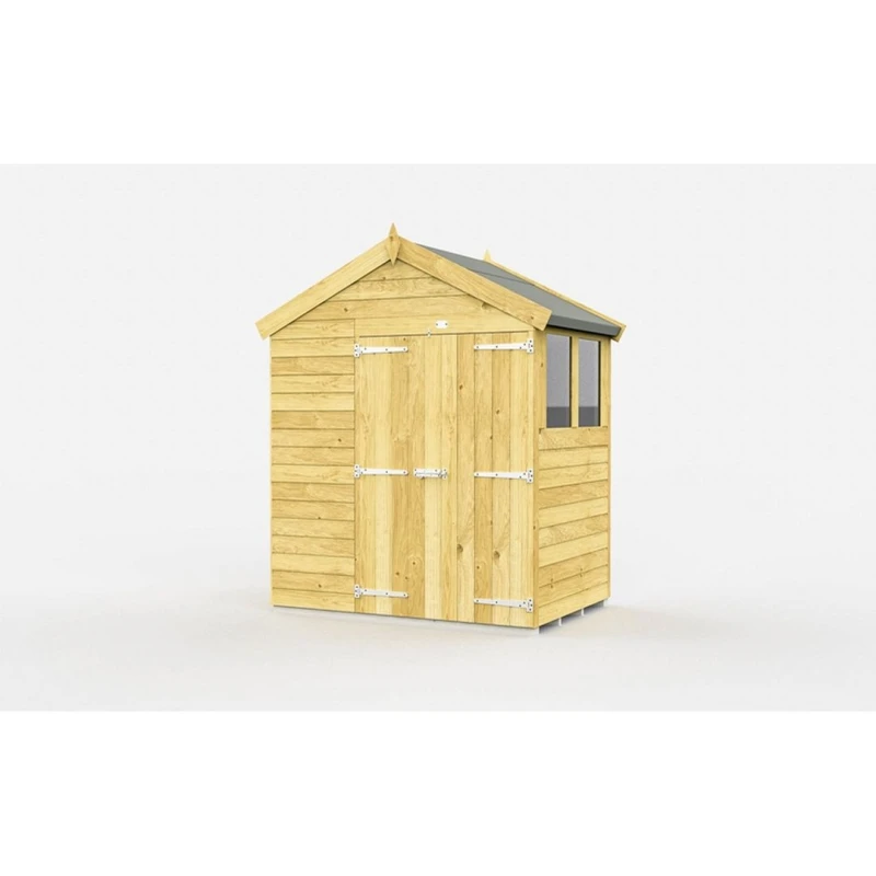 Image of Buttercup Farm 6 x 4 Feet Apex Shed - Double Door W/ Windows - L127 x W175 x H217cm in Brown Brown Unisex
