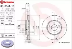 Image of BREMBO Brake disc 09.C544.11 Brake rotor,Brake discs NISSAN,NV200 / Evalia Bus,NV200 Kasten / Kombi,Leaf (ZE1_),LEAF,SERENA (C27),SERENA (C25)