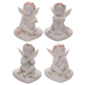 Image of Cherub Sitting on Heart with Pink Roses (Pack Of 4)