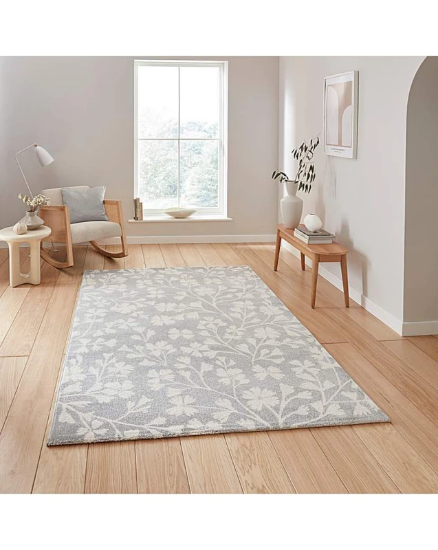 Image of Catherine Lansfield Grace Floral Rug Grey
