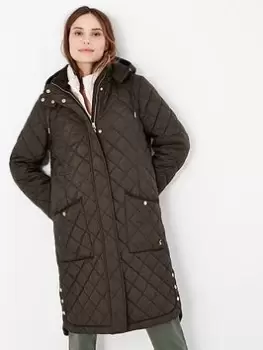 Image of Joules Chatham Quilted Coat - Khaki, Green, Size 18, Women