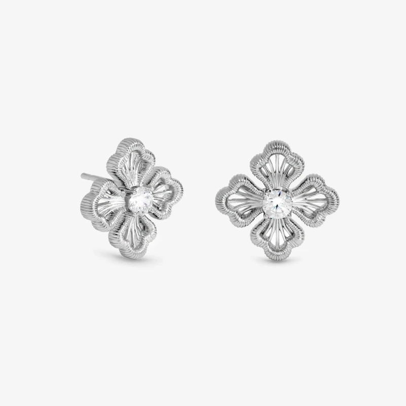 Image of Inicio Sterling Silver Plated Satin Clover Stud Earrings Silver female One Size