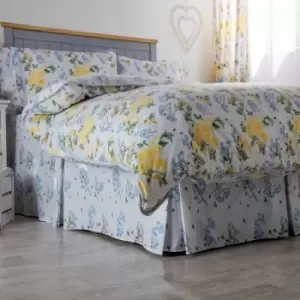 Image of Belledorm Arabella Country Dream Fitted Valance (Single) (White/Blue/Lemon) - White/Blue/Lemon