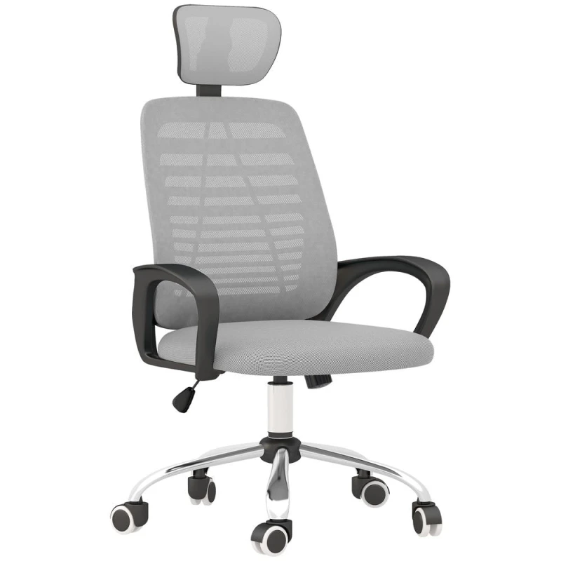 Image of Vinsetto Mesh Office Chair, Computer Chair With Rotatable Headrest, Grey 921-692V70GY