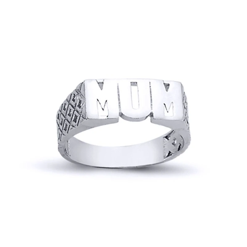 Image of Jewelco London Rhodium Plated Silver MUM Signet ID Ring 6mm - ARN023 Silver