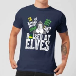 Image of Elf Raised By Elves Mens Christmas T-Shirt - Navy - S