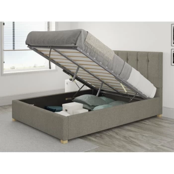 Image of Hepburn Ottoman Upholstered Bed, Saxon Twill, Grey - Ottoman Bed Size Single (90x190)