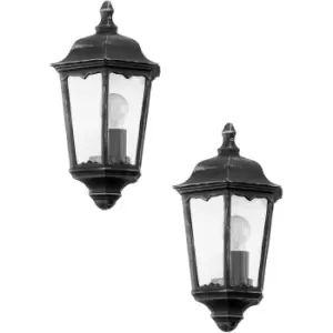 Image of 2 PACK IP44 Outdoor Wall Light Black & Silver Patina Clear Glass 60W E27