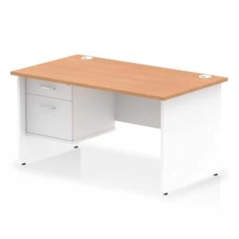 Image of Impulse Impulse 1400 x 800mm Straight Office Desk Oak Top White Panel End Leg with 1 x 2 Drawer Fixed Pedestal MIRDP14FP2OAKWHT