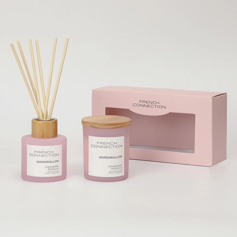 Image of French Connection French Connection Strawberry Prosecco 130G Candle and 100ml Reed Diffuser Gift Set Pastel Range in Baby Pink Size: 2 Pack Baby Pin