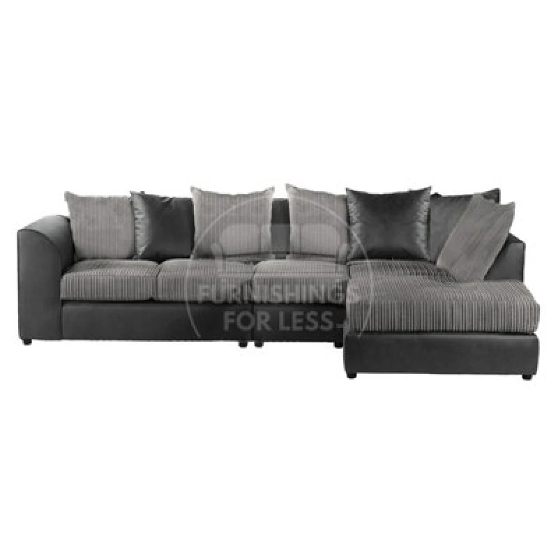 Image of Furnishings For Less UK Luxor Black And Grey Jumbo Cord Large 5 Seater Corner Sofa Long Right Hand Facing