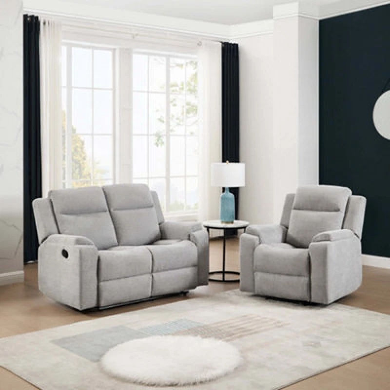 Image of More4Homes Orka 1+2 Seater Fabric Manual Recliner Sofa Set Grey