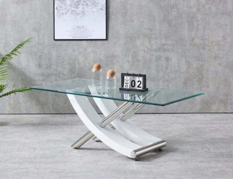 Image of Modernique Modernique Nuovo Coffee Table, Tempered Clear Glass Top With Cross Leg in White White One Size Unisex 4673802635211
