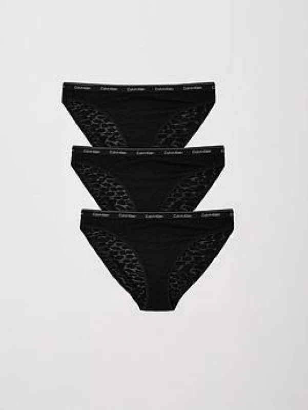 Image of Calvin Klein Modern Stretch-Lace Three-Pack Briefs - XS Black Underwear and Nightwear female 000QD5069EUB1 XS