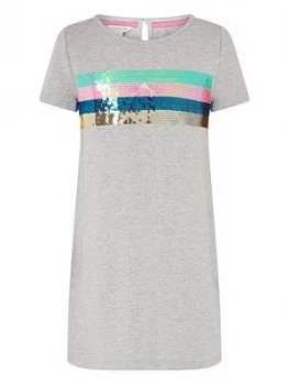 Image of Monsoon Girls Sequin Stripe Sweat Dress - Grey, Size 5-6 Years, Women