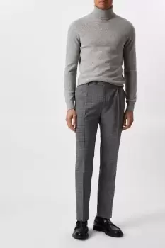 Image of Slim Fit Pleat Micro Check Charcoal Trousers