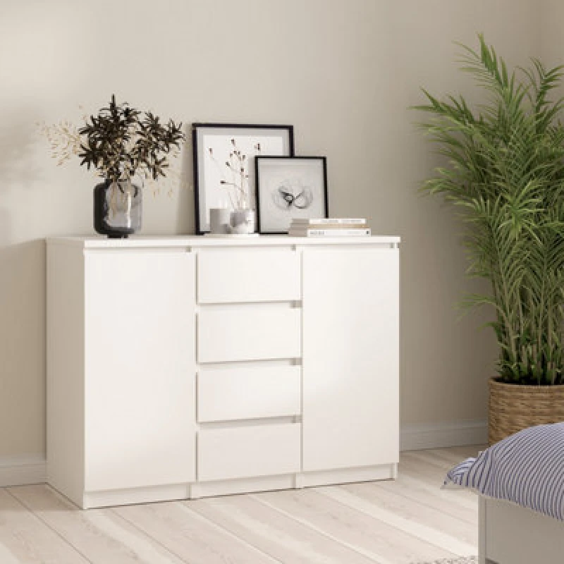 Image of Furniture To Go Naia Sideboard 4 Drawers 2 Doors In White (W) 120.8 X (H) 90.7 X (D) 50Cm