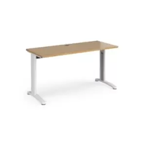 Image of Office Desk Rectangular Desk 1400mm Oak Tops With White Frames 600mm Depth TR10