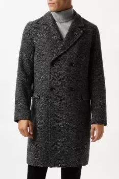 Image of Mens Herringbone Wool Blend Double Breasted Overcoat