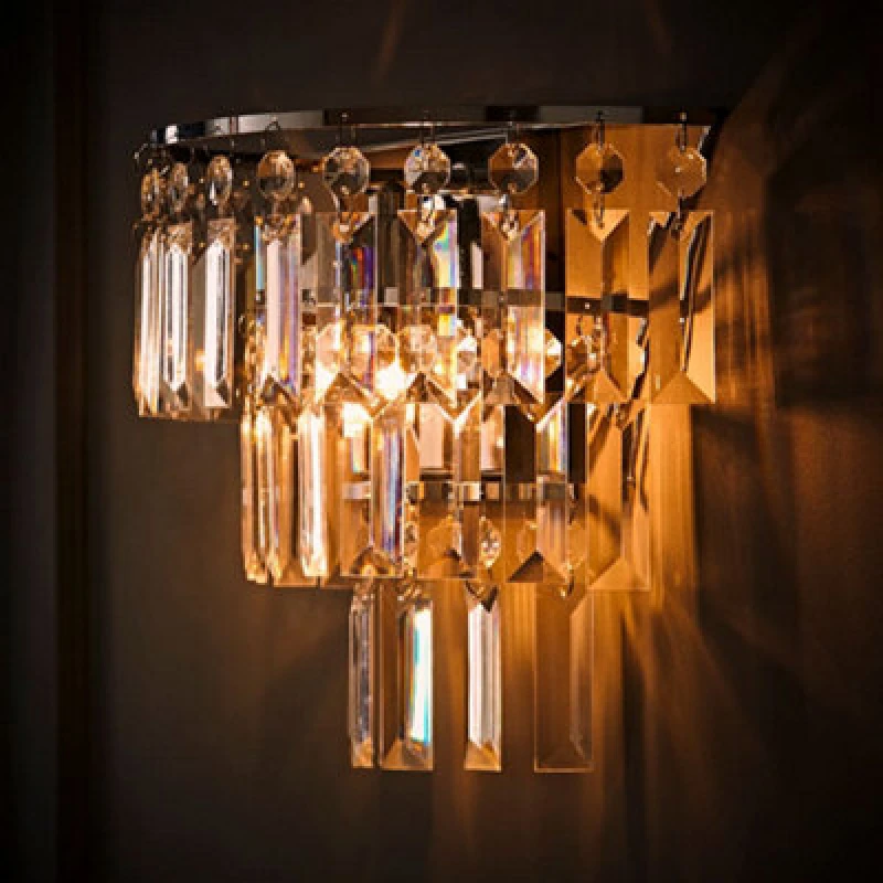 Image of ValueLights Kelsks Acrylic Jewel Droplets Shade Chrome Stem Wall Light with LED Bulb Silver