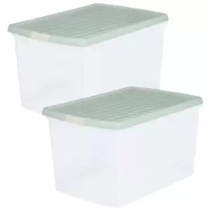 Image of Wham Set 3 Clip 62 Litre Rectangular Box & Lid - Sage/Cream