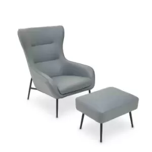 Image of Interiors By PH Grey Leather Effect Chair And Footstool