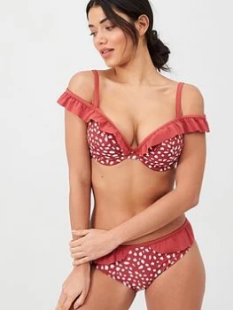 Image of Panache Mila Plunge Frill Bikini Top - Brick Red, Brick Red, Size 30D, Women