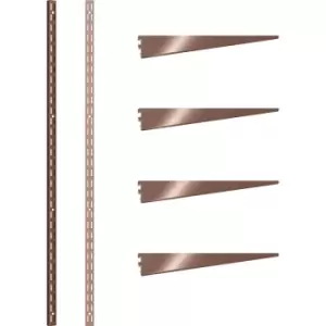 Image of Rothley Antique Twin Slot Shelving Kit 1220mm Uprights (x2) & 270mm Brackets (x4) in Copper Steel