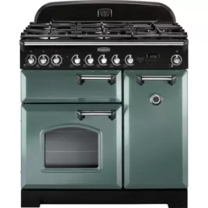 Image of Rangemaster Classic Deluxe CDL90DFFMG/C 90cm Dual Fuel Range Cooker - Mineral Green / Chrome - A/A Rated