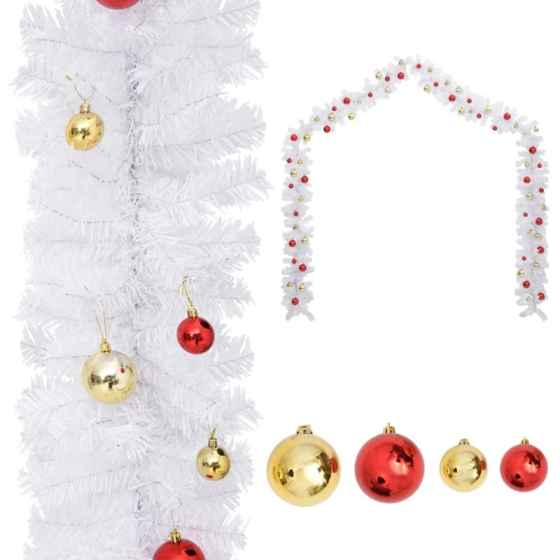 Image of VIDAXL Christmas Garland Decorated with Baubles White 10 m Vidaxl 8720286809594