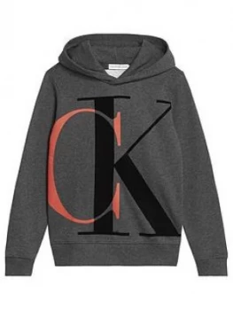 Image of Calvin Klein Jeans Boys Exploded Monogram Hoodie - Dark Grey Marl