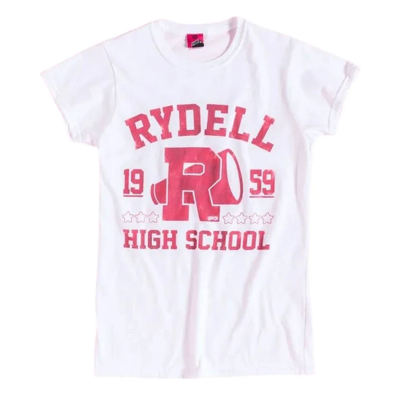 Image of Grease Mens Rydell High School Fitted T-Shirt in White Size: Medium White Male M