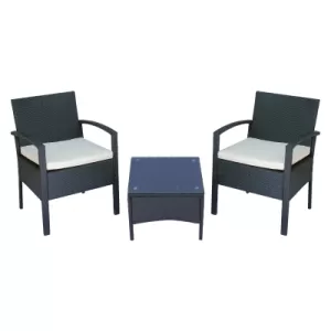 Image of Outsunny 3 Pieces Rattan Bistro Set, Steel-Black