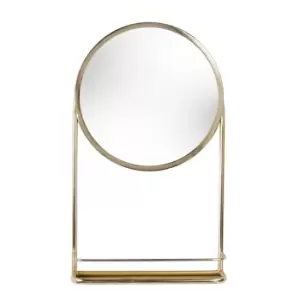 Image of Round Shelf Wall Mirror Brass
