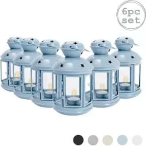 Image of Nicola Spring - Metal Hanging Tealight Lanterns - 20cm - Blue - Pack of 6