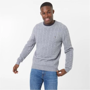 Image of Jack Wills Marlow Merino Wool Cable Knitted Jumper - Grey