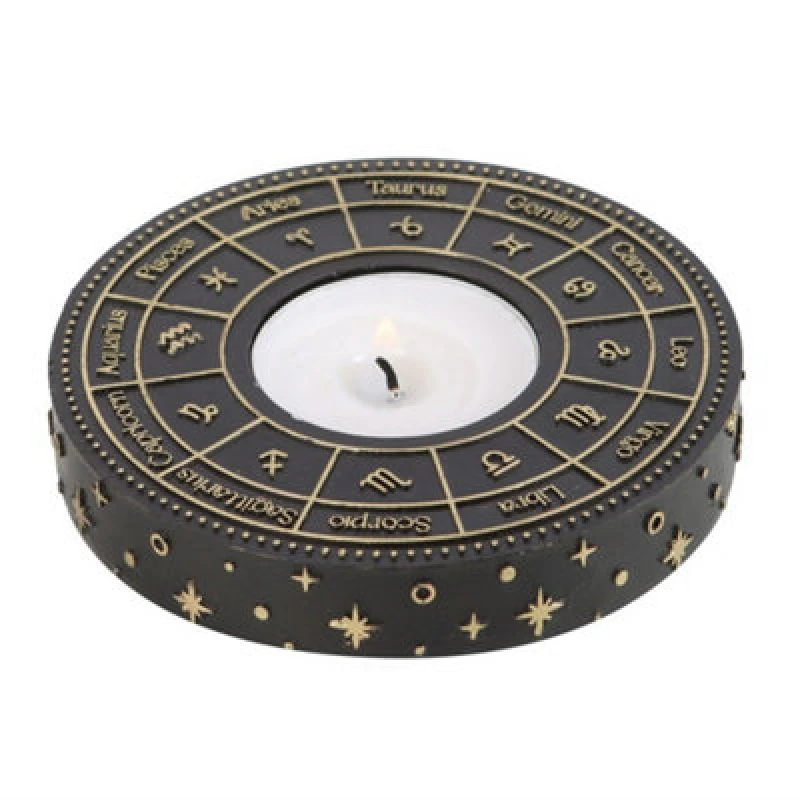 Image of Something Different Something Different Astrology Wheel Tealight Holder in Black One Size Unisex 5063527842497