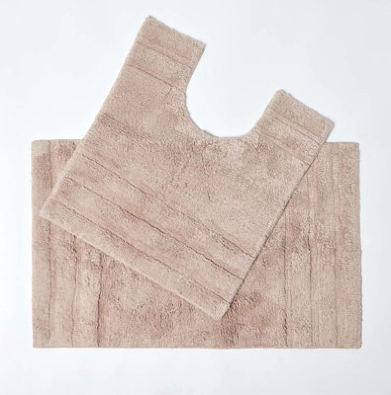 Image of Homescapes Spa Supreme Luxury Bath Mat and Pedestal Set Stone