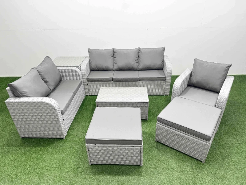Image of Fimous Patio PE Wicker 8 Seater Outdoor Rattan Furniture Sofa Sets with Rectangular Coffee Table Reclining Chair Loveseat Sofa 3 Seater Sofa 2 Big Foo