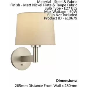 Image of Loops - Wall Light Matt Nickel Plate & Taupe Fabric 60W E27 gls Dimmable e10679