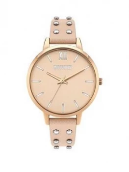 Image of Missguided Missguided Blush Dial Blush Studded Leather Strap Ladies Watch