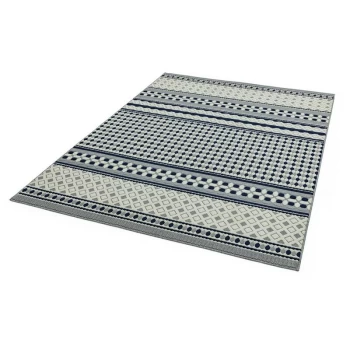 Image of Antibes AN06 Blue Cream Geometric 200cm x 290cm Rectangle - Blue and Ivory and Cream