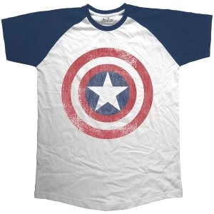 Image of Marvel Comics - Avengers Assemble Distressed Shield Unisex Medium T-Shirt - Blue,White