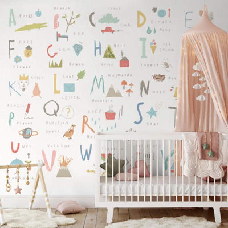 Image of Origin Murals Childrens Alphabet Illustrations Multi Pastel Matt Smooth Paste The Wall Mural 300Cm Wide X 240Cm High